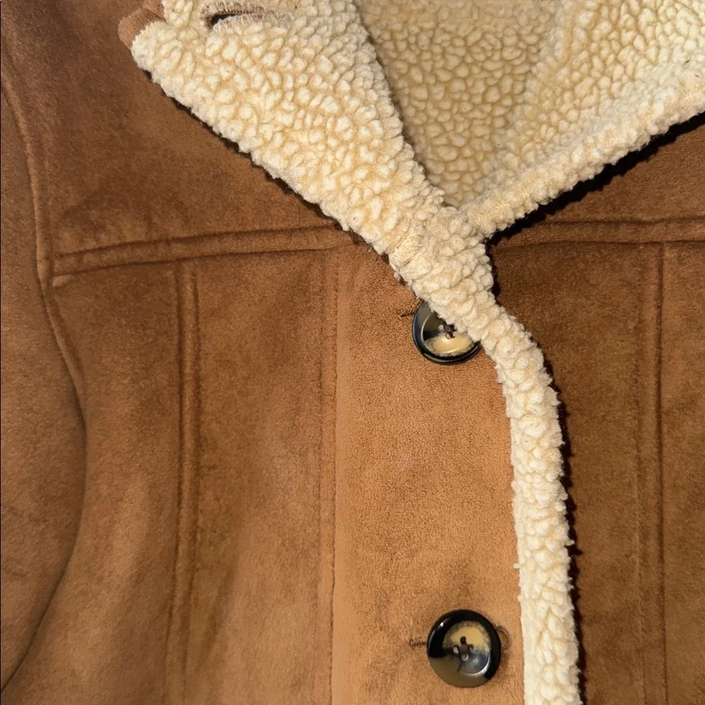 LL Bean Tan Teddy Jacket with Cream Sherpa Lining - Picture 3 of 5